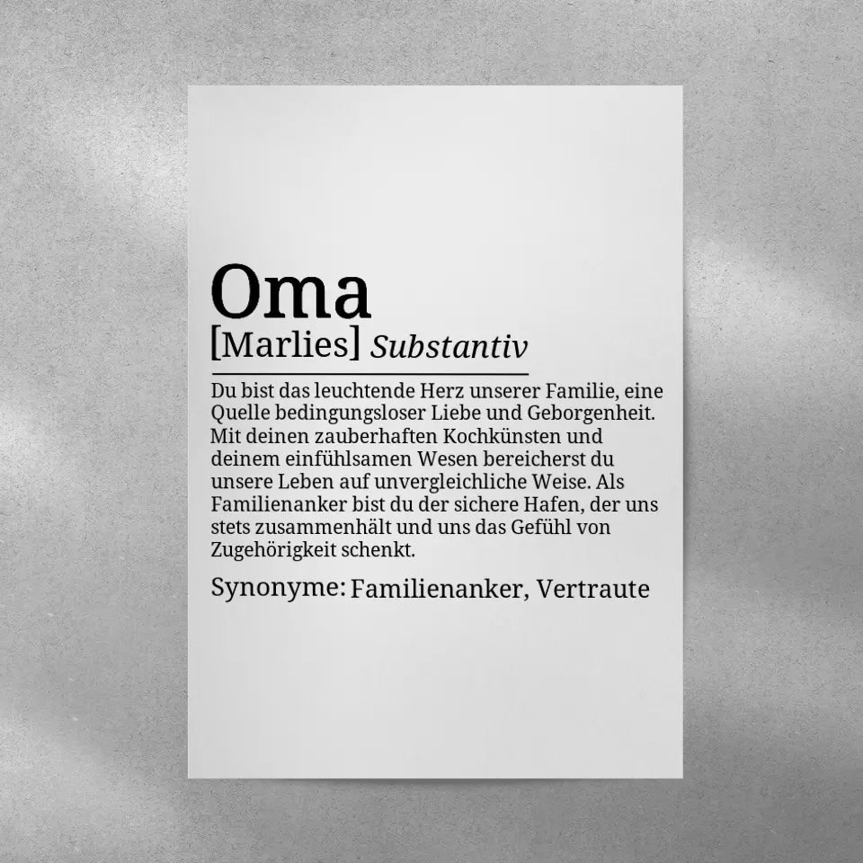 Definition Poster Oma - für die Familie