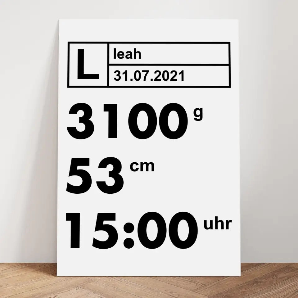 Moderne Daten Poster - für die Geburt