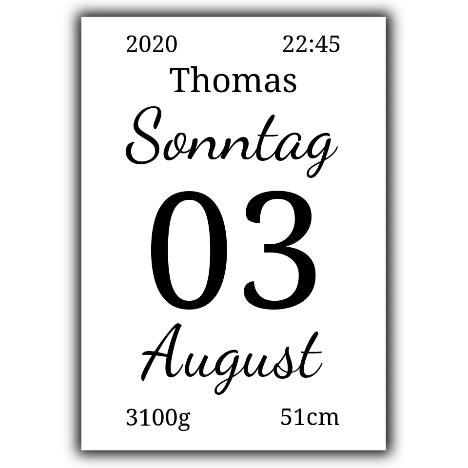 Kalender Poster - für die Geburt