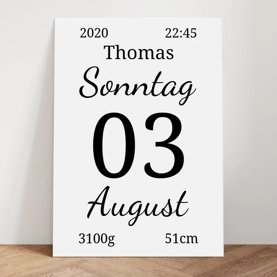 Kalender Poster - für die Geburt