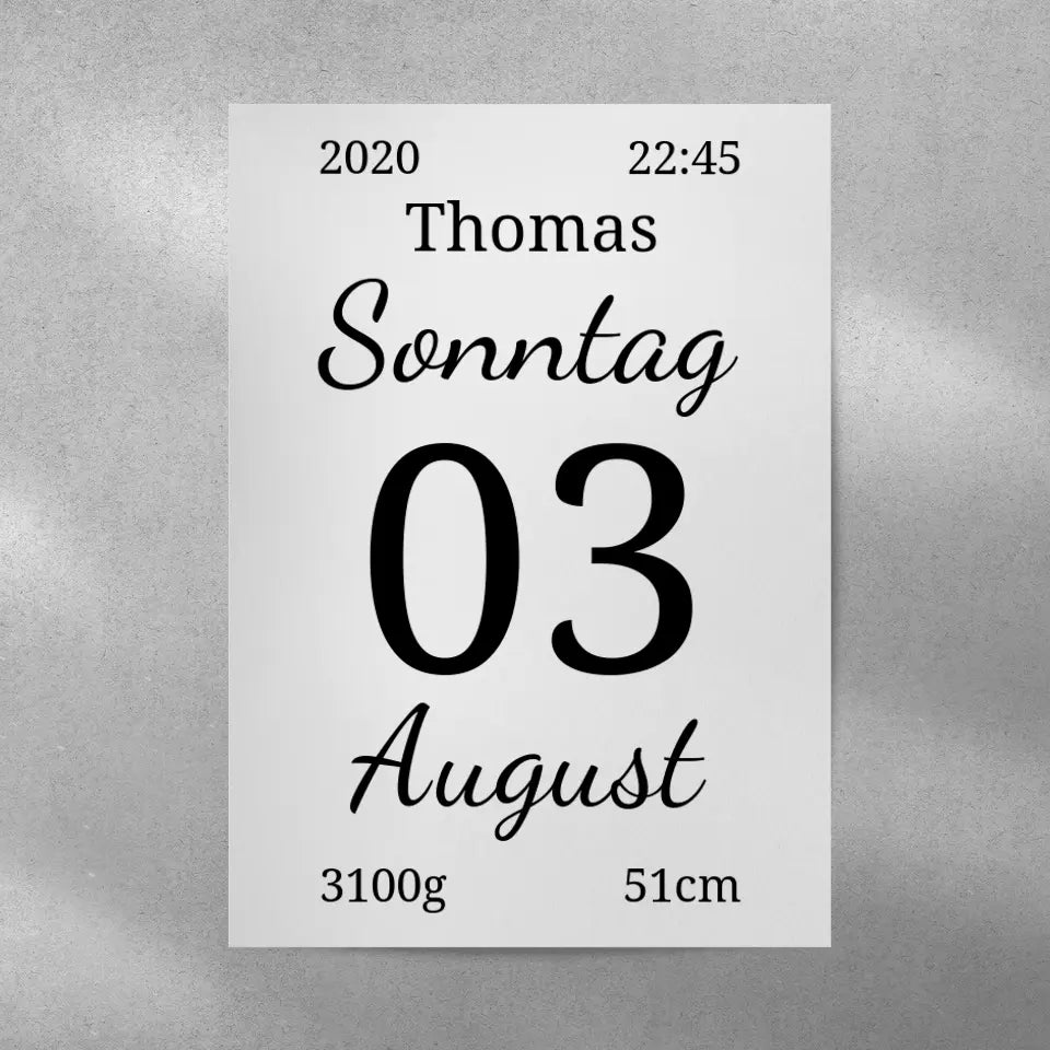 Kalender Poster - für die Geburt