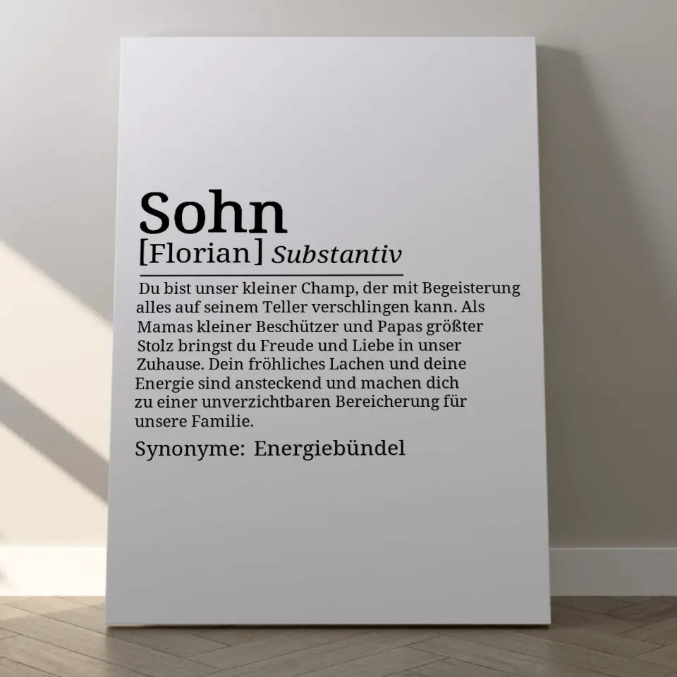 Definition Leinwand Sohn - für die Familie