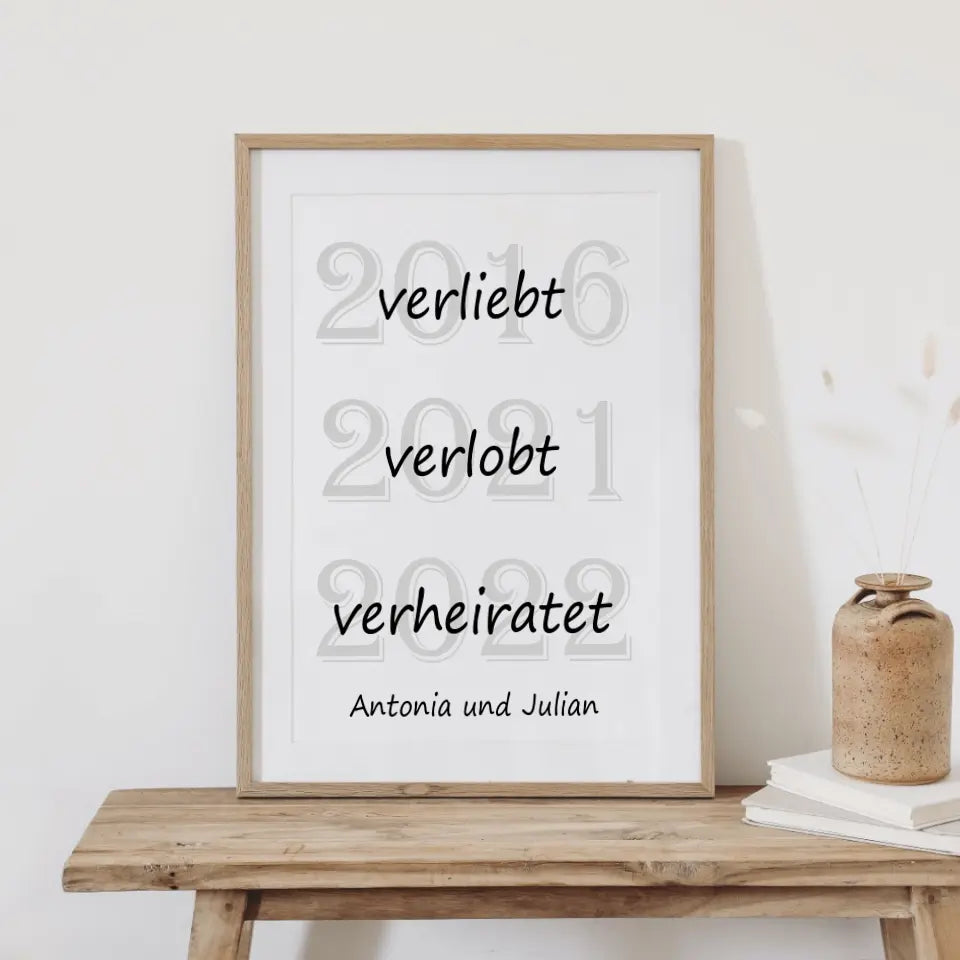 Verliebt Verlobt Verheiratet Poster - für die Hochzeit