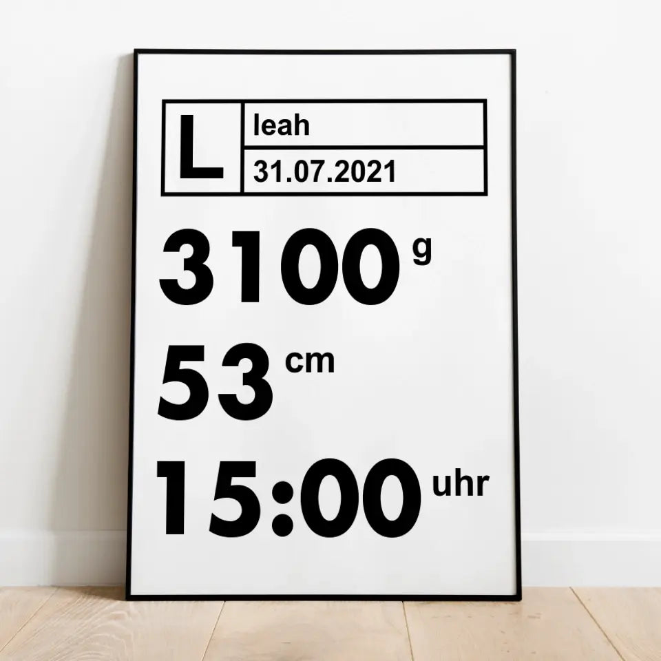 Moderne Daten Poster - für die Geburt