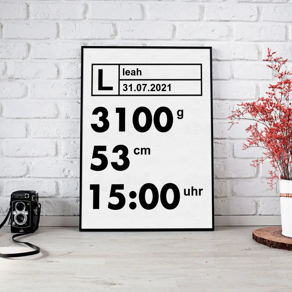 Moderne Daten Poster - für die Geburt