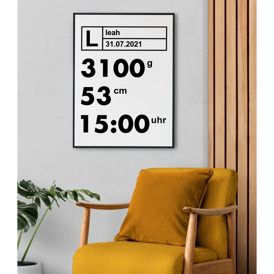 Moderne Daten Poster - für die Geburt