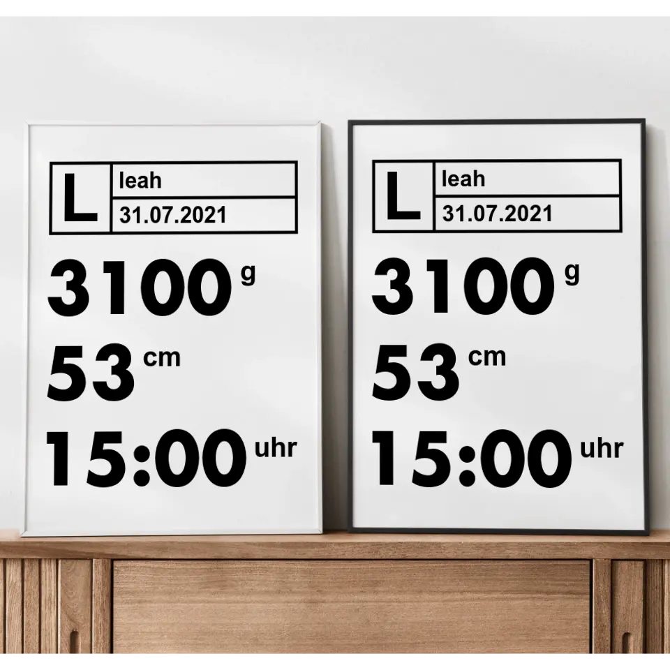 Moderne Daten Poster - für die Geburt
