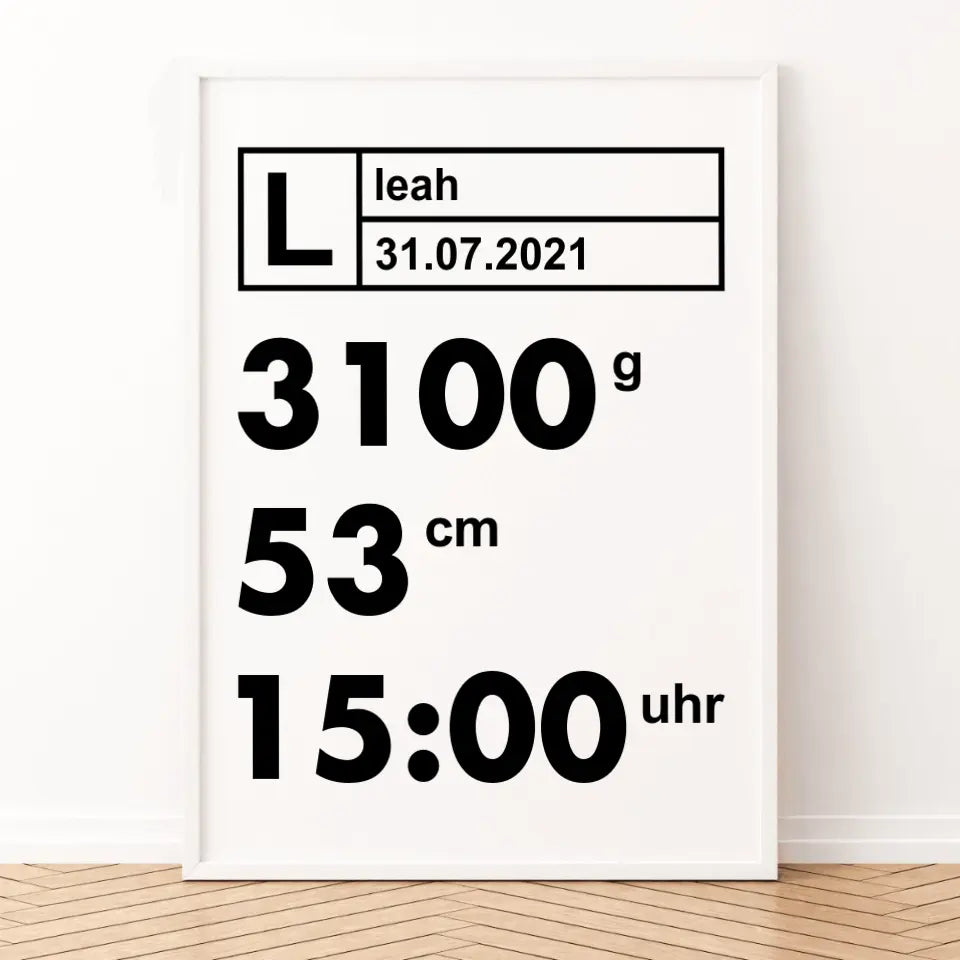 Moderne Daten Poster - für die Geburt