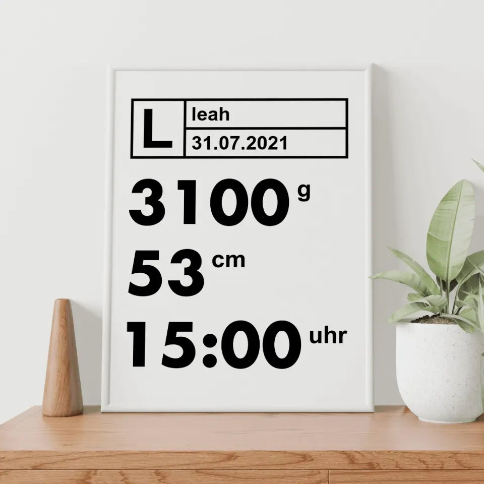Moderne Daten Poster - für die Geburt
