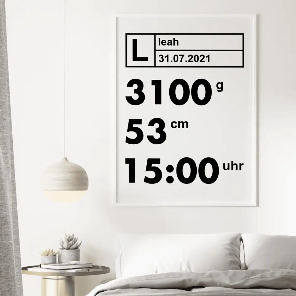 Moderne Daten Poster - für die Geburt