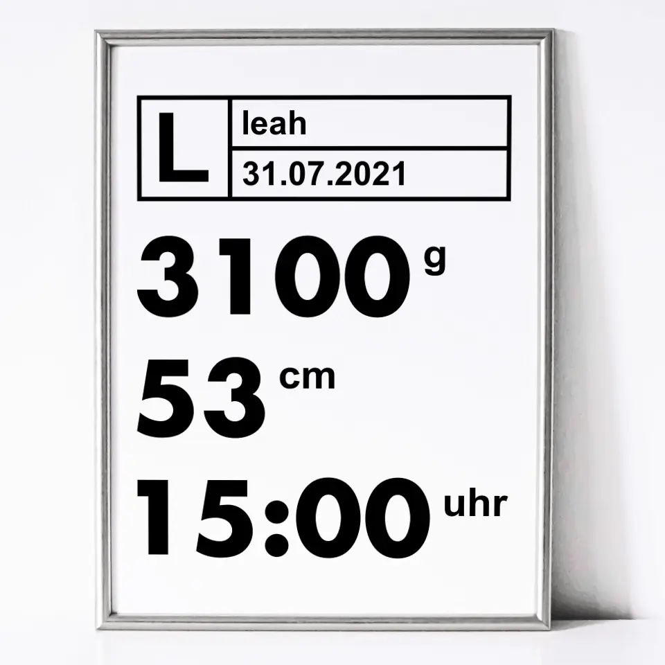 Moderne Daten Poster - für die Geburt