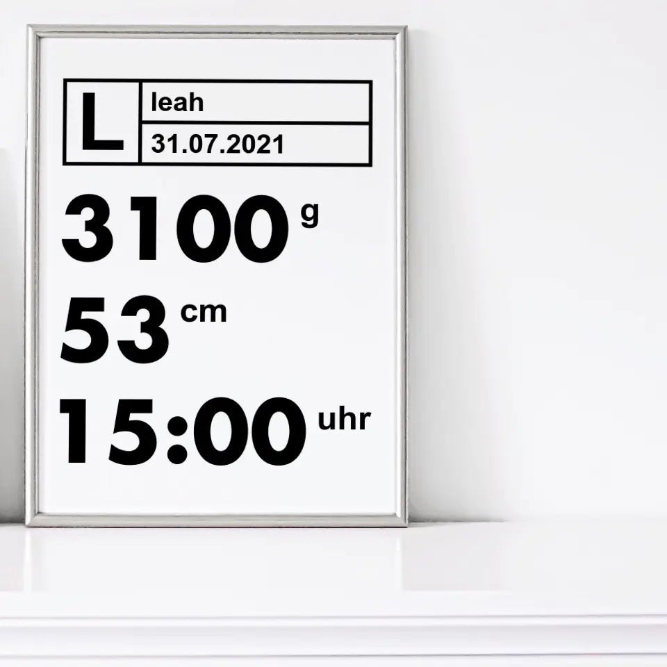 Moderne Daten Poster - für die Geburt