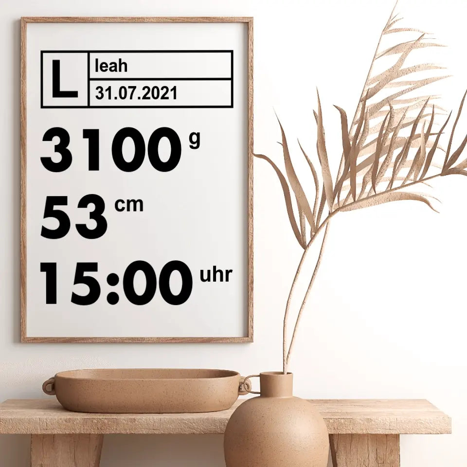 Moderne Daten Poster - für die Geburt