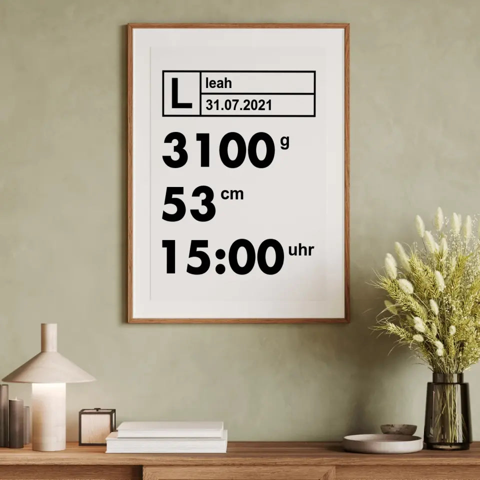Moderne Daten Poster - für die Geburt