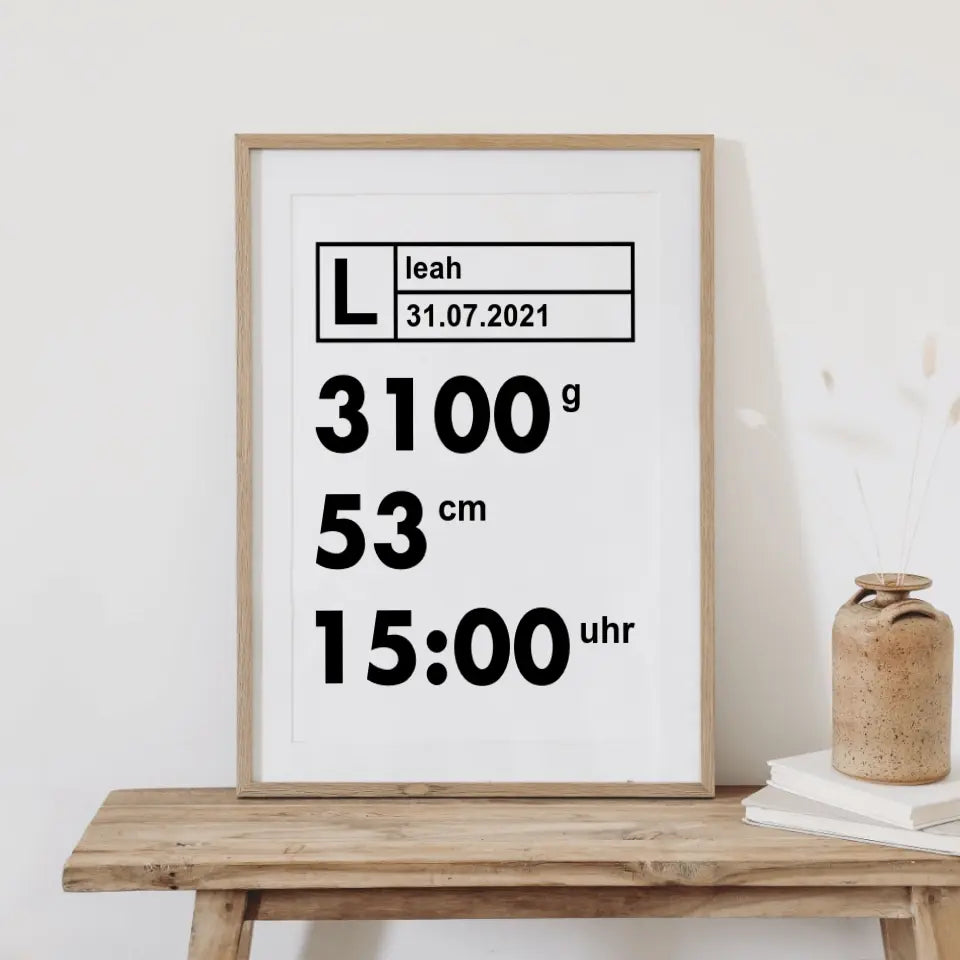 Moderne Daten Poster - für die Geburt