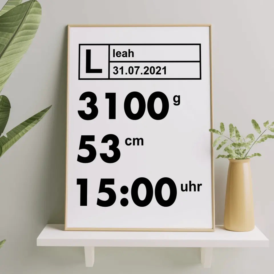 Moderne Daten Poster - für die Geburt