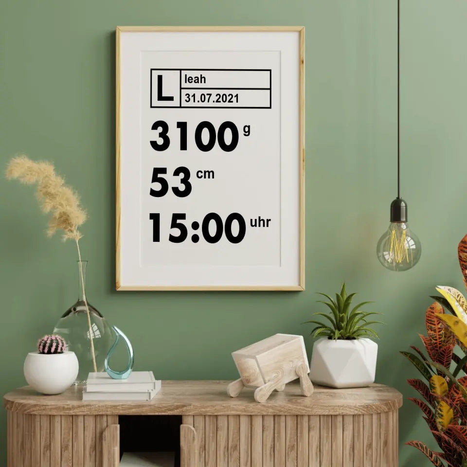 Moderne Daten Poster - für die Geburt
