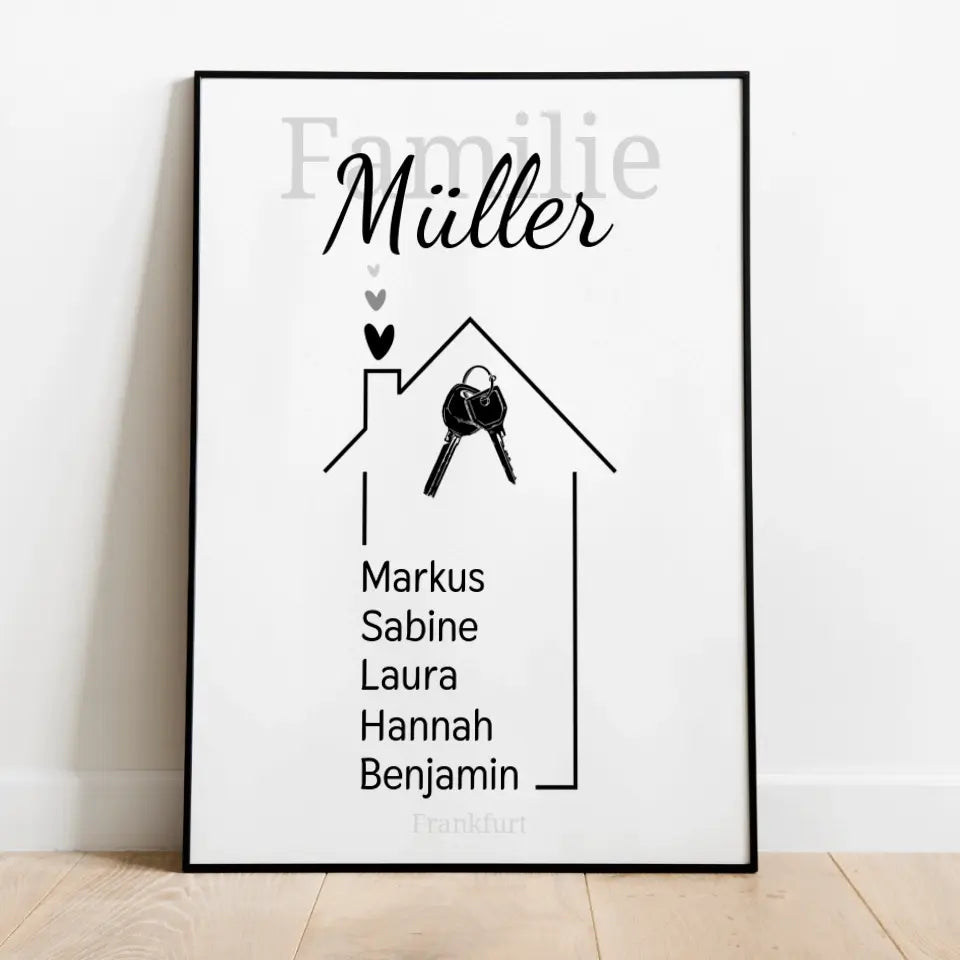 Haus Poster mit eigenen Namen - für die Familie