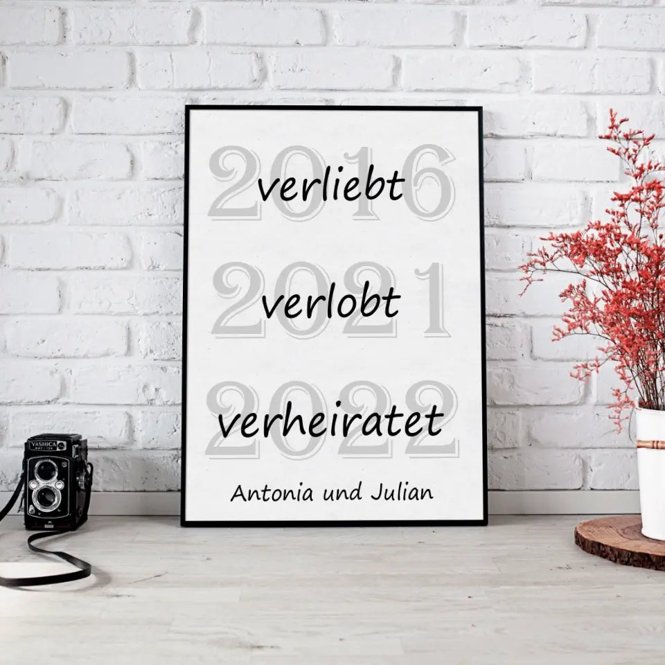 Verliebt Verlobt Verheiratet Poster - für die Hochzeit