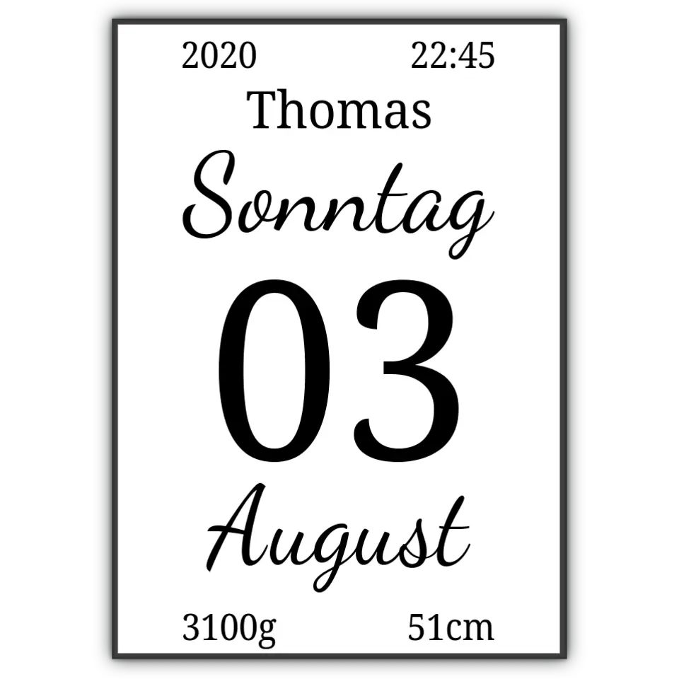 Kalender Poster - für die Geburt