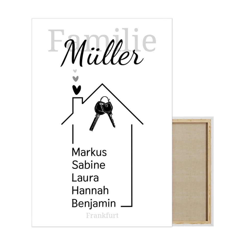 Haus Leinwand mit eigenen Namen - für die Familie
