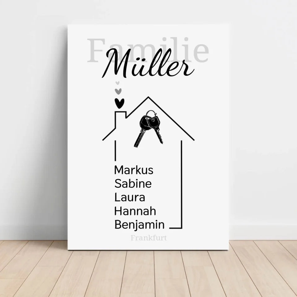 Haus Leinwand mit eigenen Namen - für die Familie