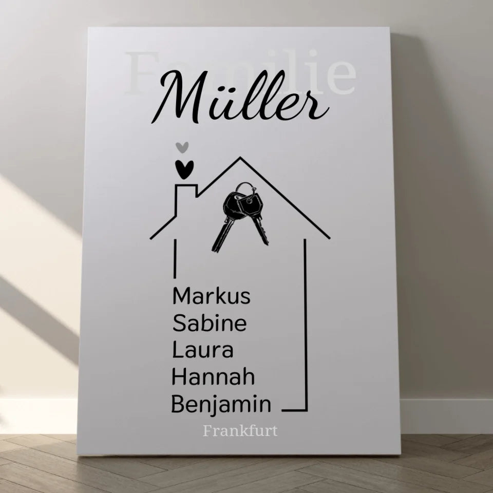 Haus Leinwand mit eigenen Namen - für die Familie