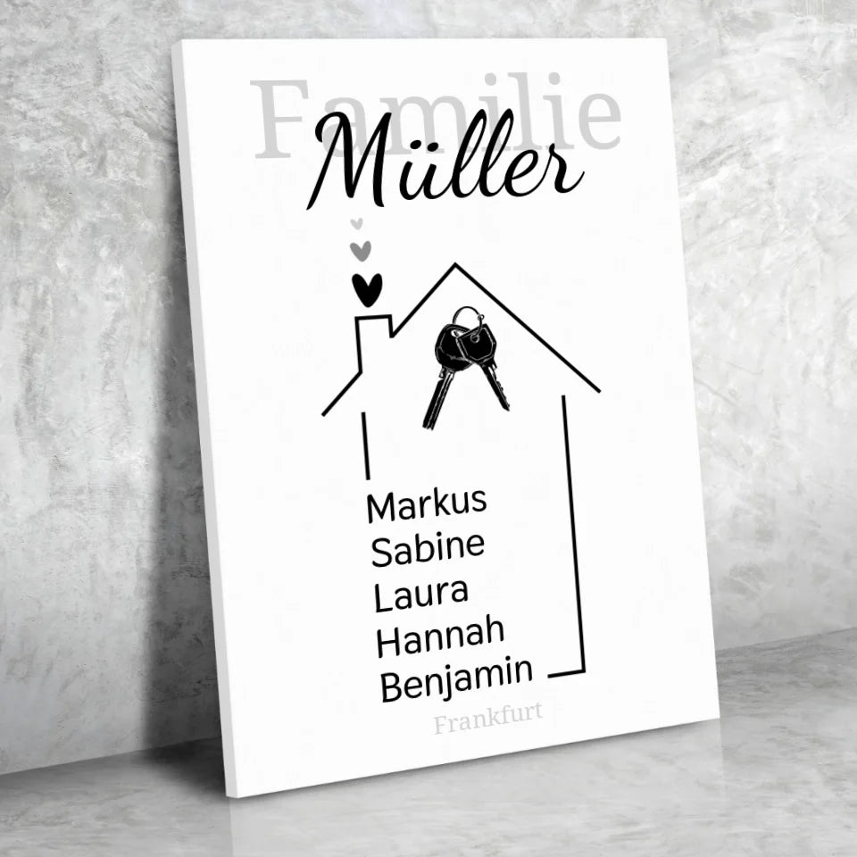 Haus Leinwand mit eigenen Namen - für die Familie