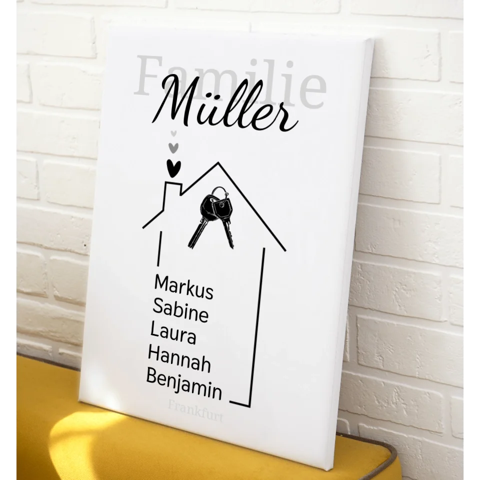 Haus Leinwand mit eigenen Namen - für die Familie